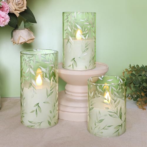 Crystal Club Glass Flameless Candles with Remote Timer - style: Willow Leaves
