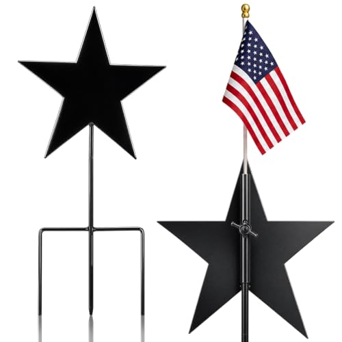 16 Inch Star American Veteran Grave Marker, American Flag Holder | Memorial Stake for Veterans Military, Outdoor Graveside Display, Honoring Loved Ones at Burial Sites, Durable Metal - style: Star