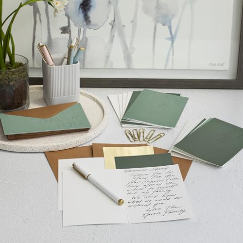 ZICOTO Beautiful Thank You Cards Set of 30 With Envelopes and Stickers | Elegant Blank Cards for Personalized Notes - Bulk Stationary Set for All Occasions Incl. Weddings, Business & Baby Showers - color: Sage
