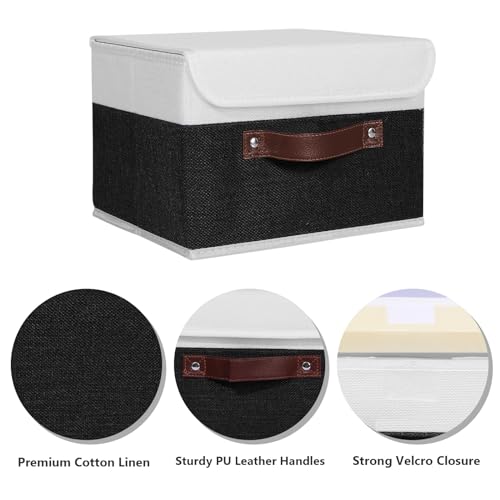 ANMINY Fabric Storage Box Bins with Lids, Black White, 10"x8"x7", 2 Pack - color: Black White, size: Small (Pack of 2)