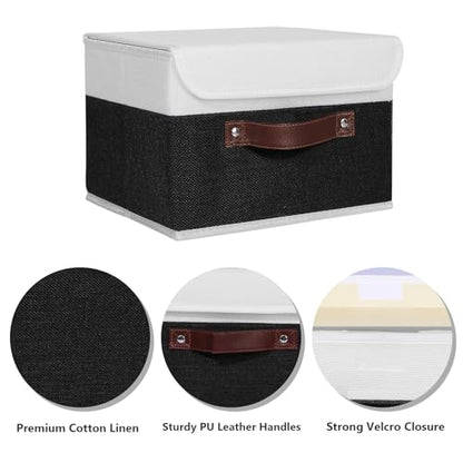 ANMINY Fabric Storage Box Bins with Lids, Black White, 10"x8"x7", 2 Pack - color: Black White, size: Small (Pack of 2)