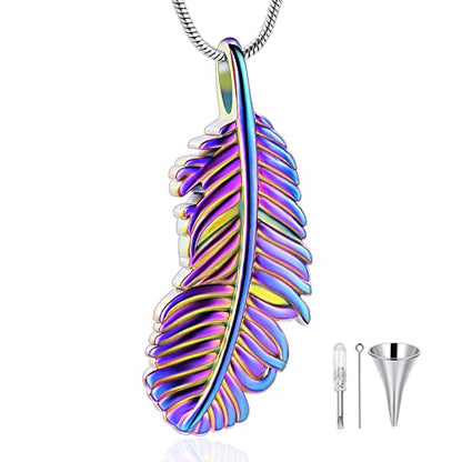 Cremation Jewelry Feathers Urn Necklace for Ashes Stainless Steel Memorial Keepsake Pendant for Women Men - color: Customize