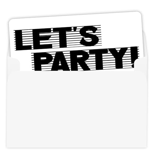 Let's Party Invitation Cards, Modern Black and White Birthday Invitations, 30 Cards with 30 Envelopes
