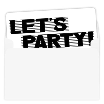 Let's Party Invitation Cards, Modern Black and White Birthday Invitations, 30 Cards with 30 Envelopes
