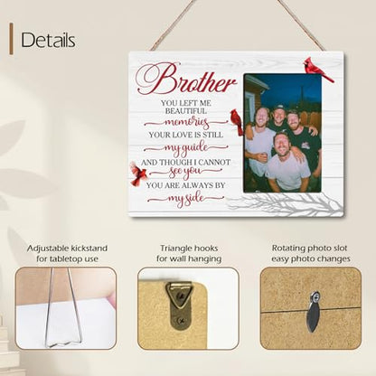 Brother Memorial Cardinals Wooden Picture Frame Gifts for Loss of Brother, Always By My Side Sympathy Gifts, Fits 4x6 Photo Frame - color: Red-brother