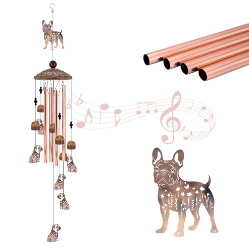 35" French Bulldog Wind Chime, Frenchie Gift for Dog Lovers, Outdoor Decor | French Bulldog Wind Chime for Outside, Pet Memorial Gift for Dog Lovers, Frenchie Decor for Patio Garden - color: French Bulldog