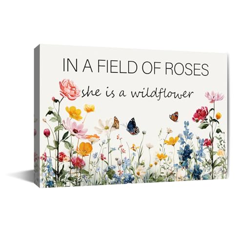 In a Field of Roses She is a Wildflower Nursery Canvas Wall Art Decor for Baby Girl Room Pink Toddler Poster Children's Floral Boho Bedroom Framed 8 * 12 Inch - color: She is a Wildflower Nursery, size: 12"L x 8"W
