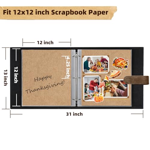 Vienrose 15"x13" Scrapbook Album Gift Set Faux Leather DarkBrown 100 Pages | 3 Ring Scrapbook With 100 Kraft Pages, 50 Plastic Sleeves, Blank Scrapbooks, Photobook, Valentine Gift Wedding Anniversary - color: Dark Brown, size: 15"X13" 50Sheets