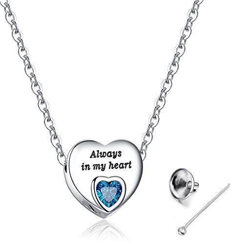 Heart Urn Necklaces for Ashes Birthstone Ashes Necklace Always in My Heart Cremation Jewelry Keepsake Memorial Necklace - color: December