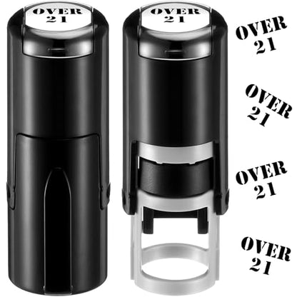 Supervitae 2 Pack Over 21 Print Stamps Ink Stamper | Mini Self Inking Stamps for Party Educational Activities Craft Supplies - color: Black, style: over 21