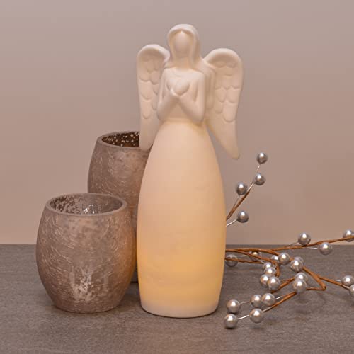 Mark Feldstein & Associates Pre-Lit LED Unglazed Porcelain Guardian Angel Tabletop Figurine, 8 Inch