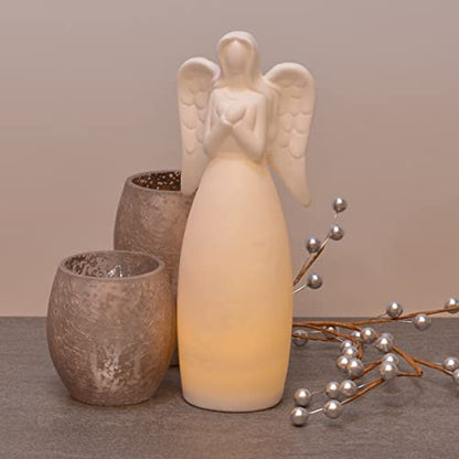 Mark Feldstein & Associates Pre-Lit LED Unglazed Porcelain Guardian Angel Tabletop Figurine, 8 Inch