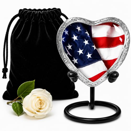 American Flag Urn for Ashes Adult Male – Small Heart Patriotic Cremation Urns for Human Ashes Adult Man & Women – Memorial Funeral Urn for Home Display, or Burial - color: American Flag, size: Small Heart