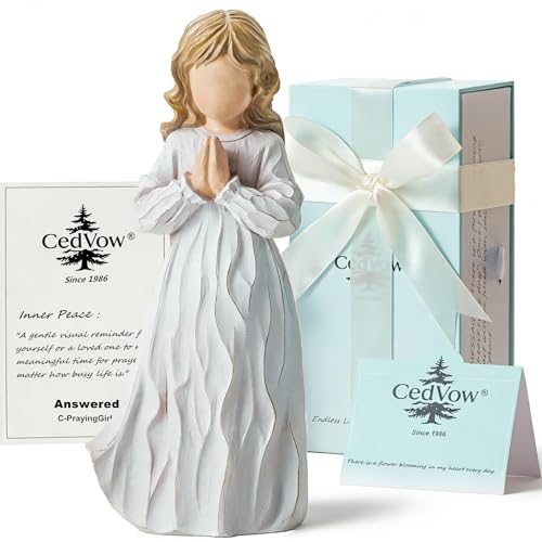Answered Angel of Prayer Figurine, Solid Resin Praying Angel Figurines Spiritual Decor Statue for Women Girl Religious Hope Sympathy Statues Figure Gifts,Luxury Gift Box with Ribbon &Card-6.2''
