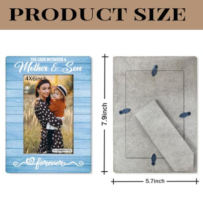 Mother Gift from Son, The Love Between A Mother & Son is Forever Photo Frame, Holds 4 x 6 Inch Photos, Farmhouse Wooden Picture Frames Gifts, Mother's Day Gifts A2 - color: BlueA