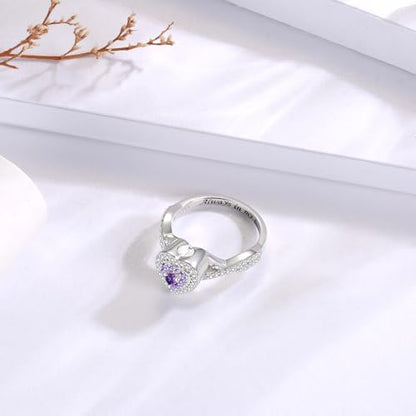 Sariel Teardrop Cremation Ring for Ashes - 925 Sterling Silver Urn Keepake Rings Memorial Jewelry for Women - color: Heart（Purple）