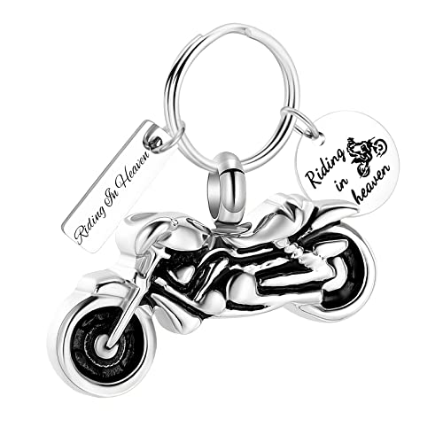 Yinplsmemory Cremation Jewelry Motorcycle Urn Keychain for Ashes Keepsake Urn Key Ring for Human/Pet Ashes Holder - color: Silver