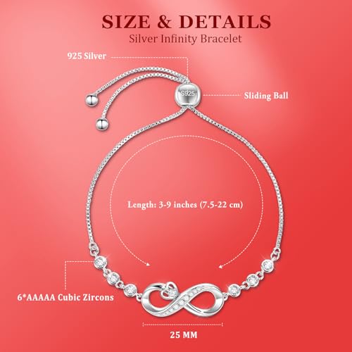 J.Fée Infinity Heart Bracelets for Women with 5A Cubic Zirconia, 925 Silver Bracelets for Women Adjustable Womens Bracelet Jewelry for Wife Girlfriend Her - color: Infinite Love#3