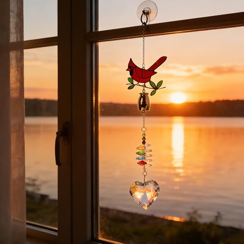 Cardinal Crystal Catcher Mini Urn for Ashes Keepsake Suncatcher with Small Cremation Holder,Hanging Memorial Decor mini urn,1.2 Inches Tiny urn for Human or Pet Ashes Sharing Memorial Urn