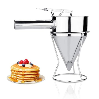 Piston Funnel with Stand - Stainless Steel Confectionery Funnel for Batter Dispensing & Bakery Use - Precise Cake Decorating Tool - Perfect for Pouring Sauces, Chocolate & Fillings | Silver