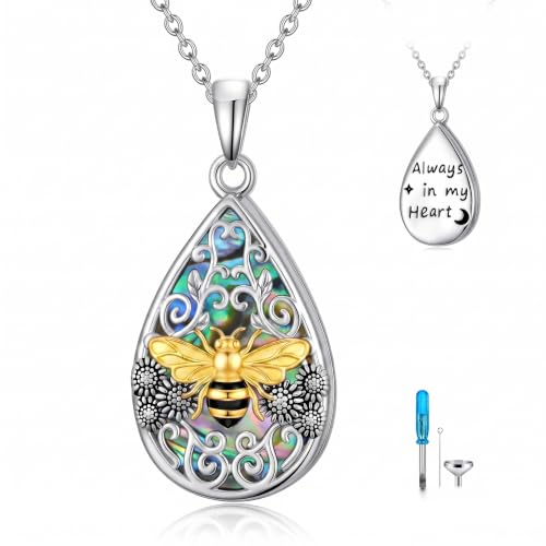 WINNICACA Urn Necklaces for Ashes 925 Sterling Silver Butterfly Hummingbird Dragonfly Teardrop Ash Necklace Cremation Jewelry Urn Pendants for Women Memorial Gifts for Birthday Christmas Funeral - style: 10-Bee Urn Necklace