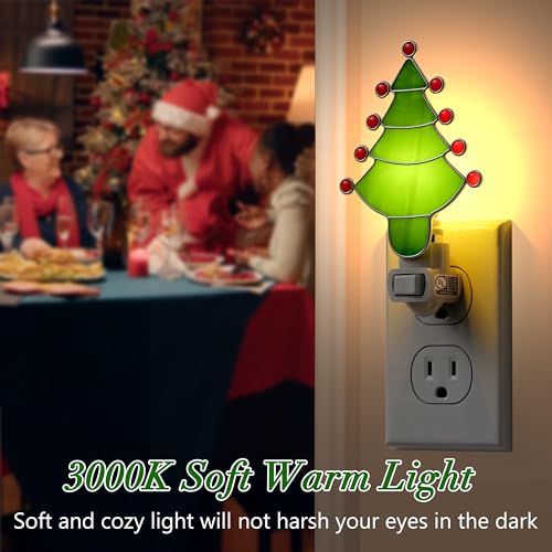 Stained Glass Christmas Tree Night Light Plug into Wall for Home - color: Green Christmas Tree