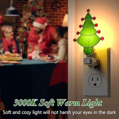 Stained Glass Christmas Tree Night Light Plug into Wall for Home - color: Green Christmas Tree