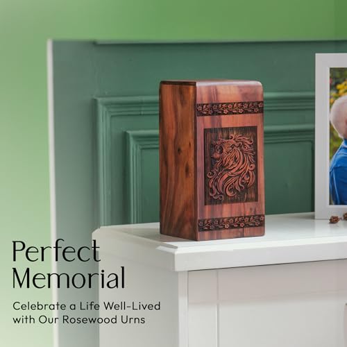 Lion Wood Urns for Adult Ashes Eternal Love Urn 11.25-Inch - Urns for Ashes Adult Male - Funeral Urns for Adult Ashes Men - Cremation Urns Adult Large Urns 11.25 Inch, Natural | Handcrafted Wood Cremation Urns for Human Ashes - Memorial Gift for Loss of M