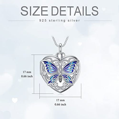 WINNICACA Cremation Jewelry for Ashes Locket Ashes Necklace Urn Necklace for Women Sterling Silver Cremation Necklace for Ashes Fine Keepsake Picture Necklace Memorial Jewelry - style: B01-Butterfly Urn Locket Necklace