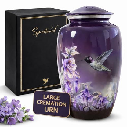 Beautiful Anna's Hummingbird Urn for Human Ashes Adult Female or Male - 1pc | Beautifully Packaged Large Handcrafted Purple Cremation Urn for Ashes for Women up to 200lbs - Funnel & Velvet Bag Included - size: Large Urn (1 Piece)