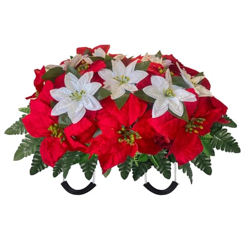 Headstone Flower Saddle，Cemetery Flowers Saddle Used for Memorial Day, Veterans Day, Easter, Artificial Cemetery Flowers, Cemetery Decorations for Grave Dad,Easy Fit (Red) - color: Red