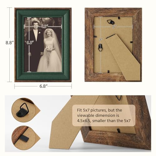 5x7 Rustic Wood Picture Frame with Green Lining,Dark Wood, 5 By 7 - color: Walnut-Green, size: 5x7, 1-Pack