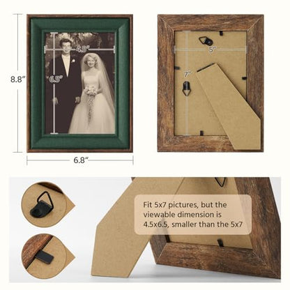 5x7 Rustic Wood Picture Frame with Green Lining,Dark Wood, 5 By 7 - color: Walnut-Green, size: 5x7, 1-Pack