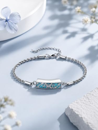 YYB Urn Bracelet for Ashes Hummingbird/Dragonfly/Butterfly/Sunflower Turquoise Locket Bracelet Cremation Memorial Jewelry Mothers Day Gifts for Women - color: Butterfly