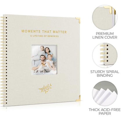 Beautiful Linen Scrapbook Photo Album 10"x10" - 40-Page Blank Guest Book | Perfect to Preserve Special Memories of Family, Weddings, Birthdays and Baby Showers - Timeless Keepsake for Every Home - color: Beige