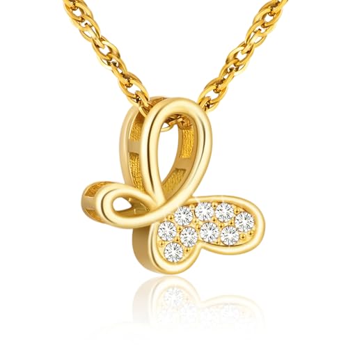 XIUDA Cremation Urn Necklace for Ashes with Crystal Butterfly Urn Jewelry Stainless Steel Memorial Keepsake Urn Pendant for Women - color: Gold