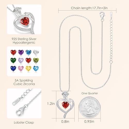 925 Sterling Silver Rose Love Heart Birthstone Necklaces for Women Jewelry | Hypoallergenic Nickel-Free & Lead-Free Pendant,Birthday Anniversary Christmas Gift for Women Wife Mom Girlfriend - color: White Gold-01/07-Jan/Jul