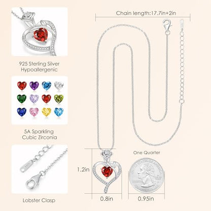 925 Sterling Silver Rose Love Heart Birthstone Necklaces for Women Jewelry | Hypoallergenic Nickel-Free & Lead-Free Pendant,Birthday Anniversary Christmas Gift for Women Wife Mom Girlfriend - color: White Gold-01/07-Jan/Jul