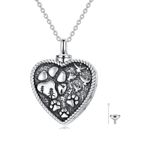Cremation Necklace for Ashes 925 Sterling Silver Pet Paw/Butterfly Memorial Cremation Keepsake Pendant Jewelry Women Keepsake Bereavement Gift - color: C1-Pet
