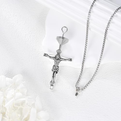 925 Sterling Silver Cross Necklace for Men & Women Crucifix Jesus/Cross Pendant with 22"+2" Stainless Steel Chain Jewelry Gift for Christmas, Father's Day, Mother's Day, Birthday-Gift Box Included - style: C01 Crucifix Urn