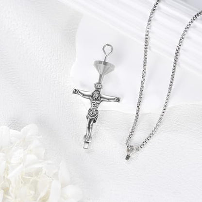 925 Sterling Silver Cross Necklace for Men & Women Crucifix Jesus/Cross Pendant with 22"+2" Stainless Steel Chain Jewelry Gift for Christmas, Father's Day, Mother's Day, Birthday-Gift Box Included - style: C01 Crucifix Urn