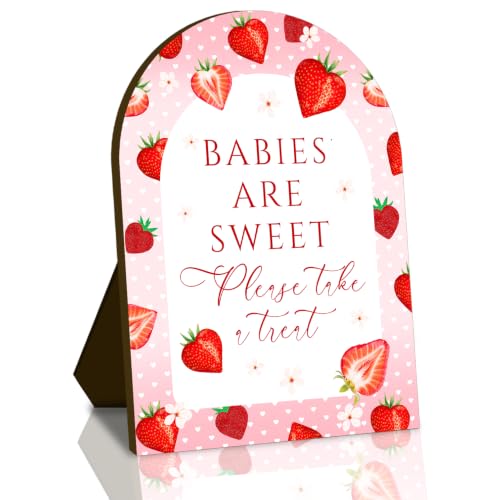 Strawberry Baby Shower Decorations Wooden Sign, Babies Are Sweet Please Take A Treat Dessert Table Decor, Gender Reveal Birthday Baptism Party Decorations for Girls, 7x10 Inches - color: sweet