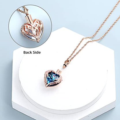 shajwo Angel Wing Heart Urn Necklace for Ashes - color: Rose Gold-Blue