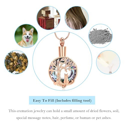 Hearbeingt Tree of Life Cremation Jewelry Paw Print Urn Necklace for Ashes - color: A-Rosegold 2