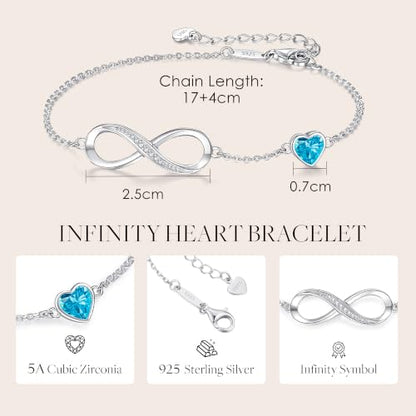 CDE 925 Sterling Silver Infinity Birthstone Bracelet Jewelry Gift for Women | Hypoallergenic,Non Tarnish,Heart CZ,Nickel-Free & Lead-Free,Anniversary Christmas Birthday Idea Gifts for Wife Girlfriend Her - color: 12-Dec.