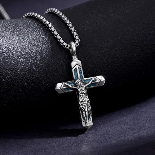 PELOVNY Urn Necklaces for Ashes of Loved Ones 925 Sterling Silver Personalized Heart Locket Urn Necklace Cremation Keepsake Memorial Jewelry Gifts for Women Men - color: Crucifix Urn
