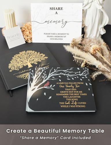 Cardinal Funeral Guest Book for Memorial Service, Memorial Sign in Book | 320 Entries, Table Sign Card Included, Gold Stamping, Twill-Textured Paper Cover, Celebration of Life Keepsake, 9x7.5" - color: Cardinal