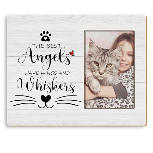 Cat Memorial 4x6 Picture Frame, Sympathy Gifts for Loss of Cat, Cats Passing Away Gift, the Best Angels Have Wings and Whiskers Picture Photo Frames for Desk Tabletop Wall Decoration - color: Whiskers