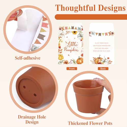 Aneco 48 Set Little Pumpkin Baby Shower Party Favors Seed Packet for Guests Include Self Adhesive Seed Envelopes Organza Bags Flowerpot Cards Shovel Berry Stems for Thanksgiving Gifts(No Seeds) - style: Autumn Pumpkin