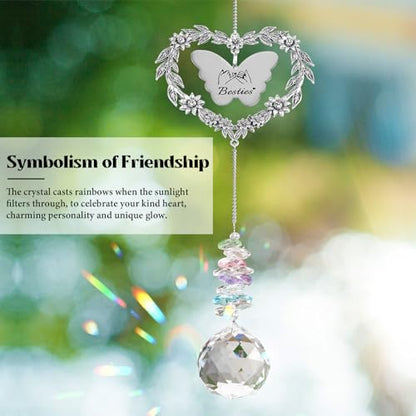Best Friend Friendship Suncatcher Gifts for Women, Bestie Crystal Ornament | Indoor Window Hanging Decor Gift for Best Friend, Unique Heart Shaped Sun Catcher for BFF Birthday, Graduation, Farewell - style: Friendship Gift